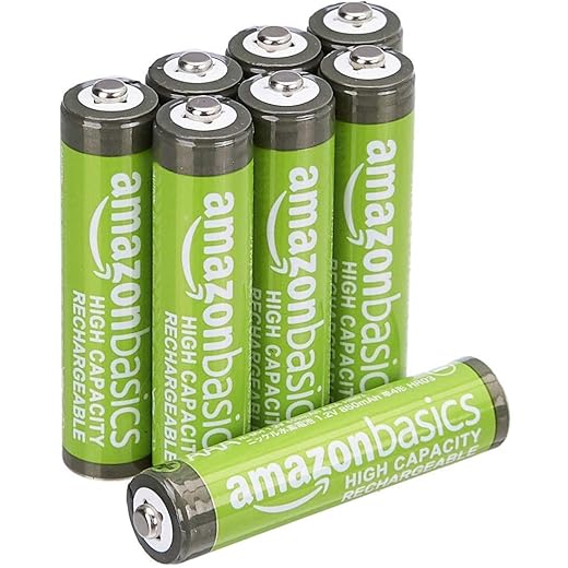 Amazon Basics Lot de 8 piles rechargeables AAA NiMH haute capacité 850 mAh