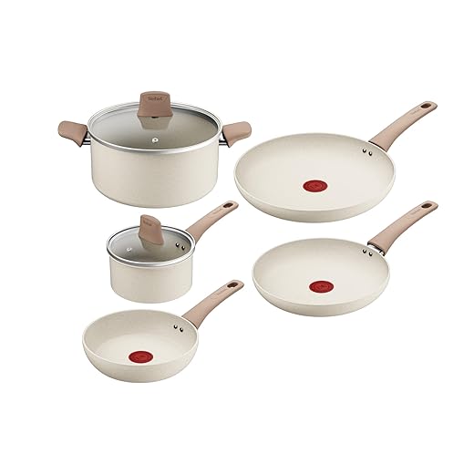 Batterie Tefal Stone White, antiadhésive, aluminium recyclé, indicateur de chaleur, G199S544