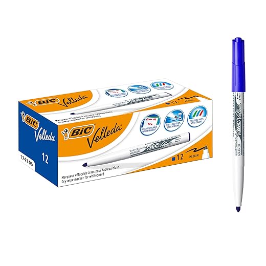 BIC Velleda 1741 Marqueur Tableau Blanc, Pointe Moyenne, Bleu, 12 pcs
