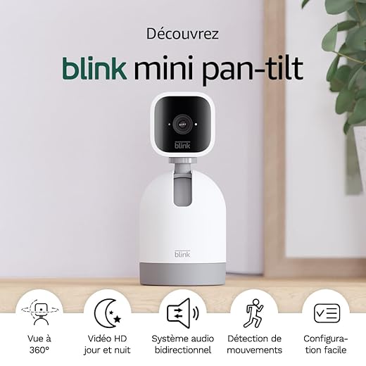 Blink Mini Pan-Tilt Caméra | Caméra de surveillance connectée d’intérieur rotative sur secteur