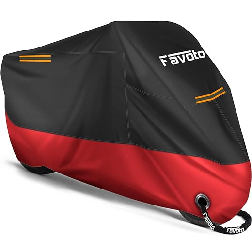 Favoto Waterproof Motorcycle Cover 210D Cover with Reflective Strip Dust