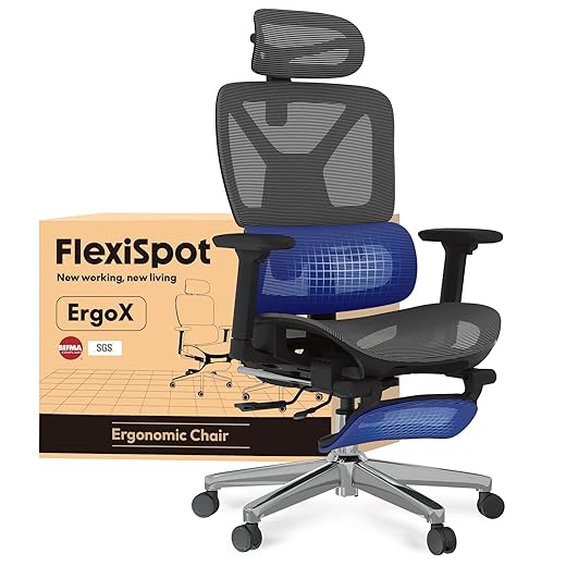 FLEXISPOT ErgoX Pro Chaise Bureau avec Repose-Pieds