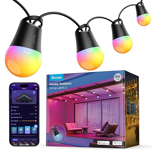 Guirlande lumineuse Govee Outdoor String Lights 2 – 30m, RGBICW, Étanche IP65, Compatible Alexa/Google, Contrôle APP