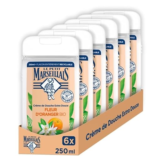 Lot de 6 flacons de gel douche 250ml Le Petit Marseillais Fleur d’Oranger Bio (Via Coupon + Prévoyez Et Économisez)